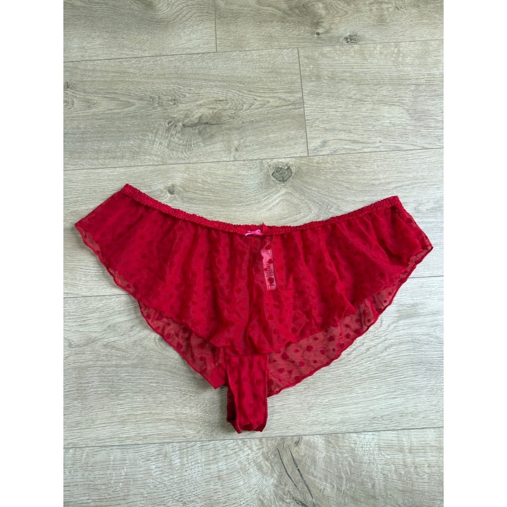 Victoria's Secret Panties Shortie Panty Flutter Ruffle Red Heart Mesh size XL